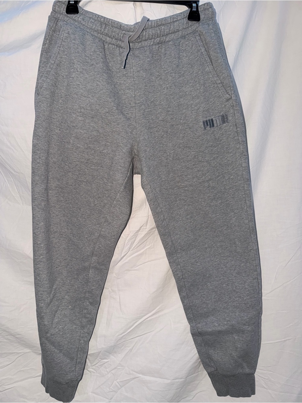 Puma Men's Light Gray Fleece Joggers with Logo